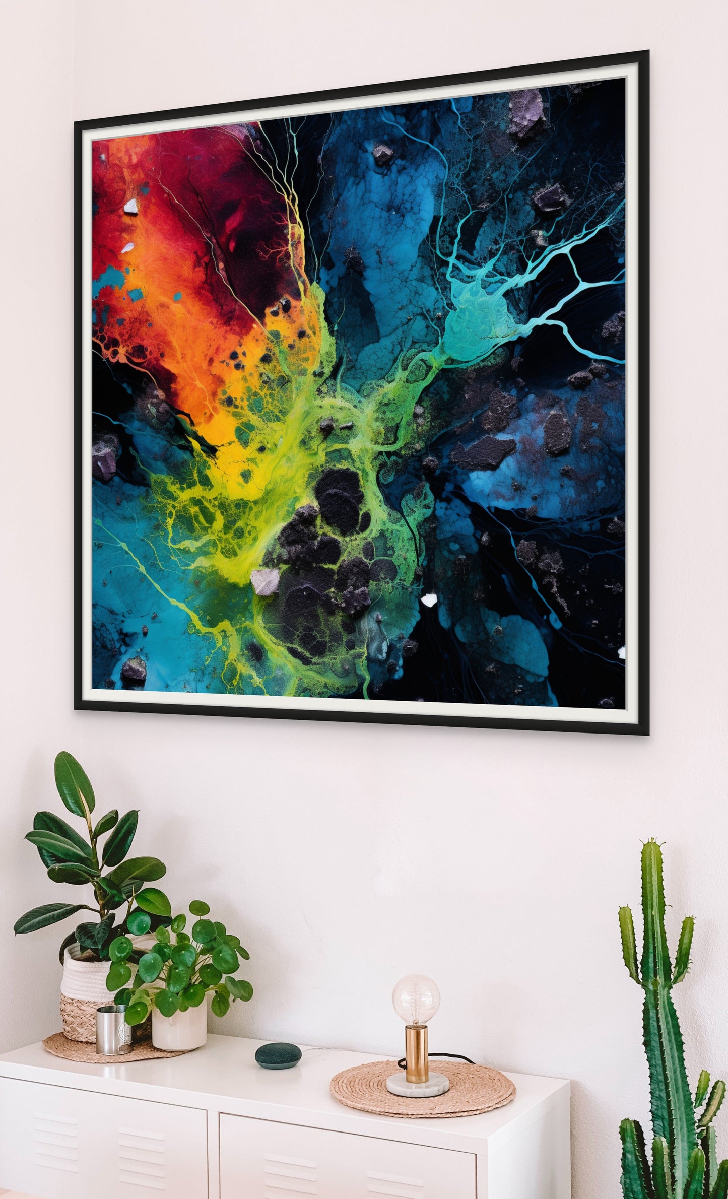 "Nature's Odyssey" invites you to embark on an epic journey through nature's intricate tapestry, where a river network weaves its way through a vibrant forest in abstract splendor. This fine art print captures the awe-inspiring majesty of the natural world, offering a fresh perspective on the timeless beauty of our planet. In this captivating artwork, the artist's brush transforms the familiar into an abstract symphony of colors.