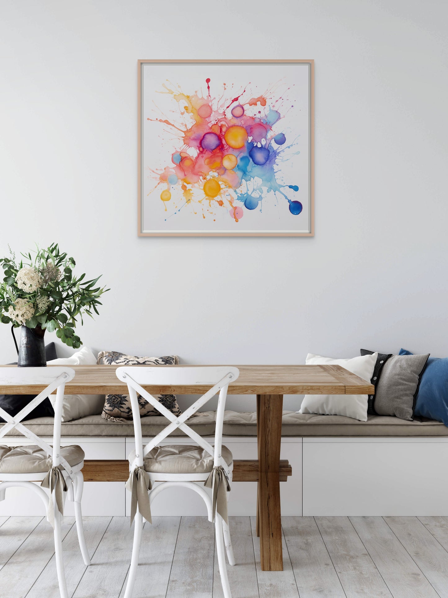 "Vivid Impressions" offers a captivating glimpse into a world of color and creativity, where paint circles converge and intermingle. This fine art print captures the lively spirit of artistic expression, celebrating the vibrant harmony of colors in motion. In this captivating artwork, the artist's brush transforms circles into a symphony of vibrant hues.