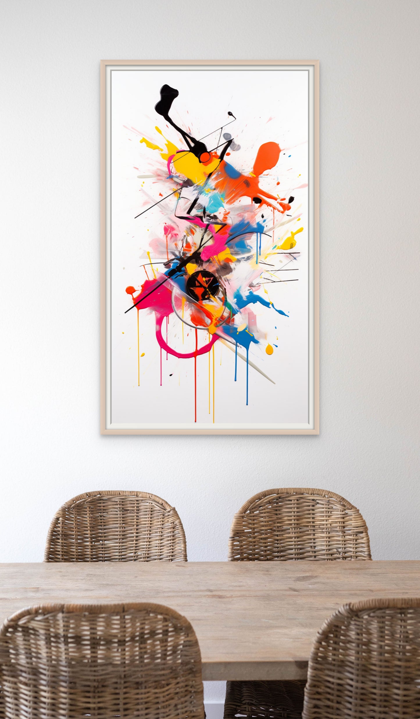 "Dynamics of Creation" invites you to embark on a captivating exploration of abstract expressionism, where art becomes a manifestation of boundless energy and unrestrained creativity. This fine art print captures the essence of the artist's uninhibited process, inviting you to witness the explosive dance of brush strokes, lines, blobs, and splatters on canvas.