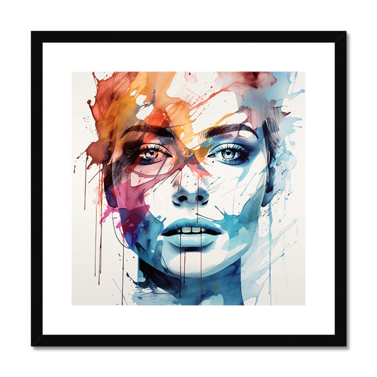 "Elegance in Watercolor" invites you into a world of refined beauty and artistic grace. This fine art print showcases a watercolor portrait with clean lines and delicate color blots, set against a backdrop of serene white. In this captivating artwork, the artist's brush captures the essence of simplicity and sophistication.